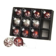 SET OF 12 RED & WHITE MINI CHRISTMAS BAUBLE DECORATIONS